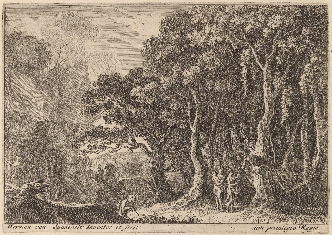 Un satyre cueillant des fruits - Herman van Swanevelt