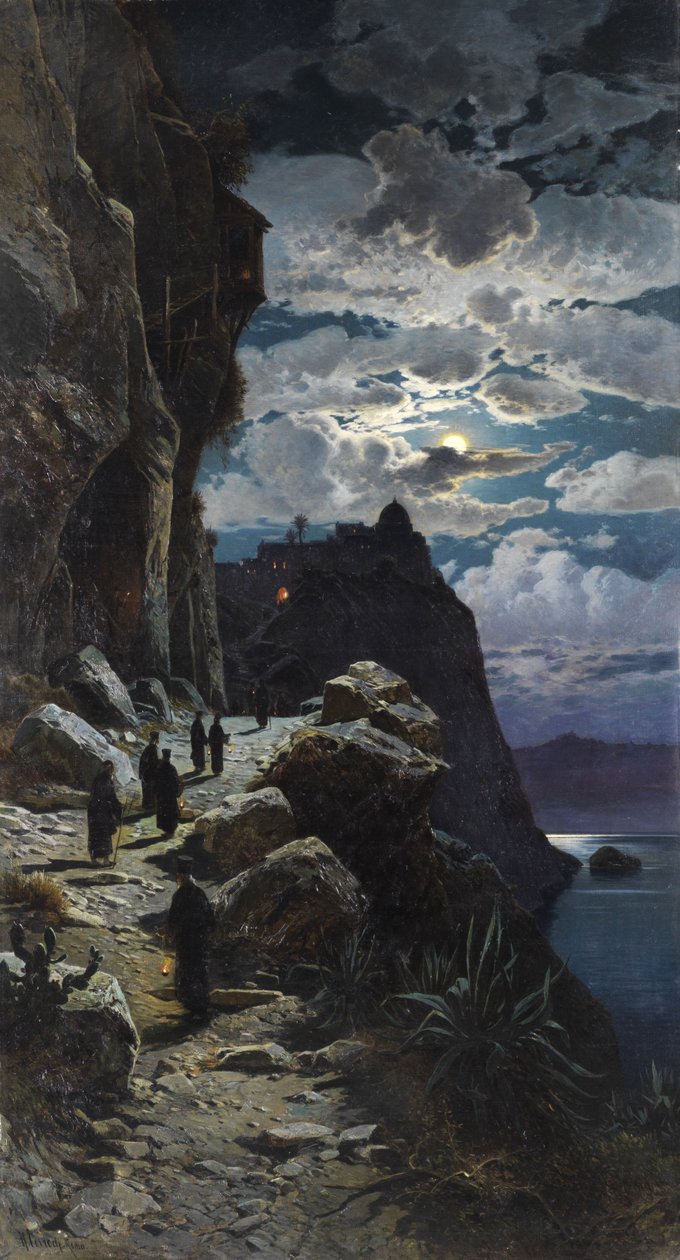 Procession des moines vers le monastère du mont Athos - Hermann David Salomon Corrodi