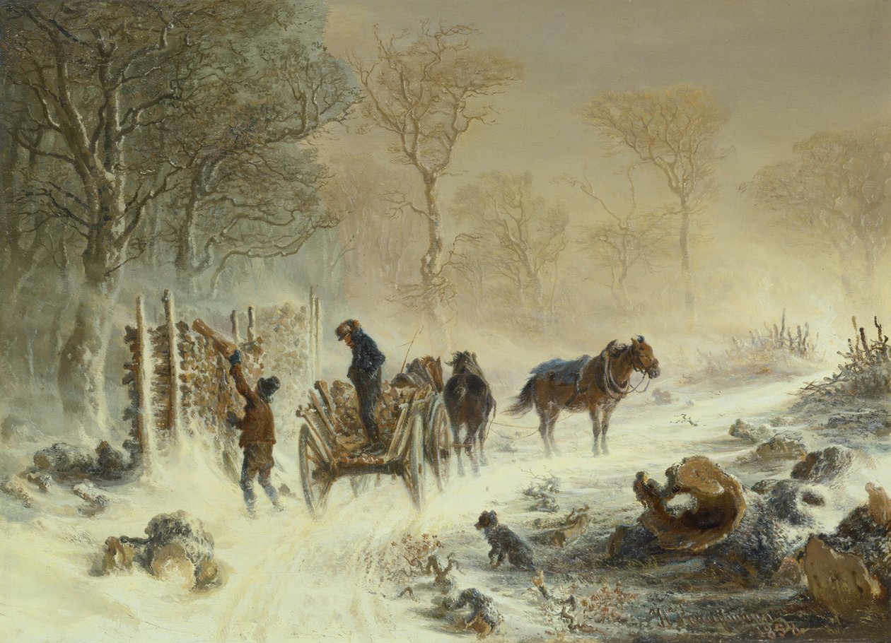 Chargement de bois dans la neige, 1858 - Hermann Kauffmann