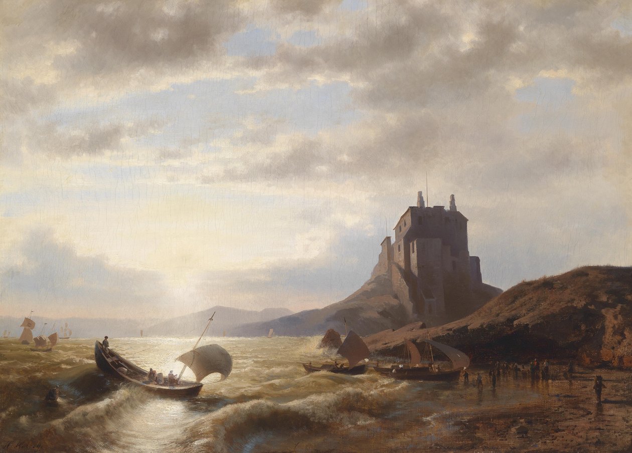Paysage côtier avec pêcheurs - Hermann Ottomar Herzog