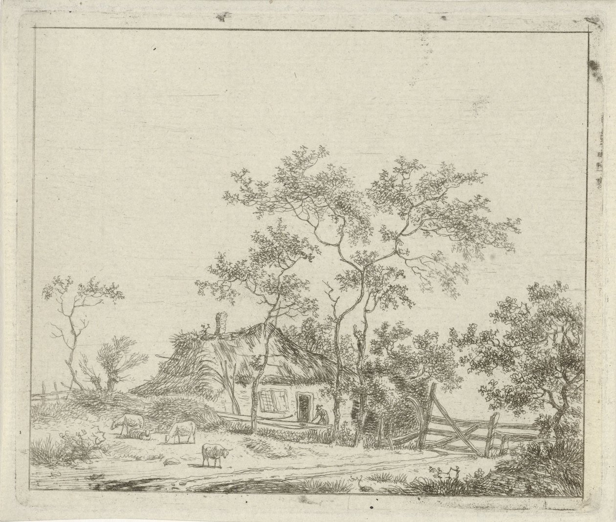 Ferme avec quatre moutons - Hermanus Fock