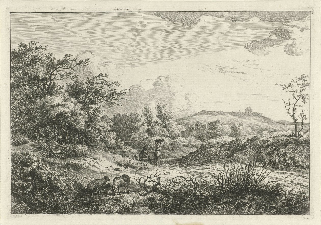 Paysage avec berger et femme - Hermanus Fock