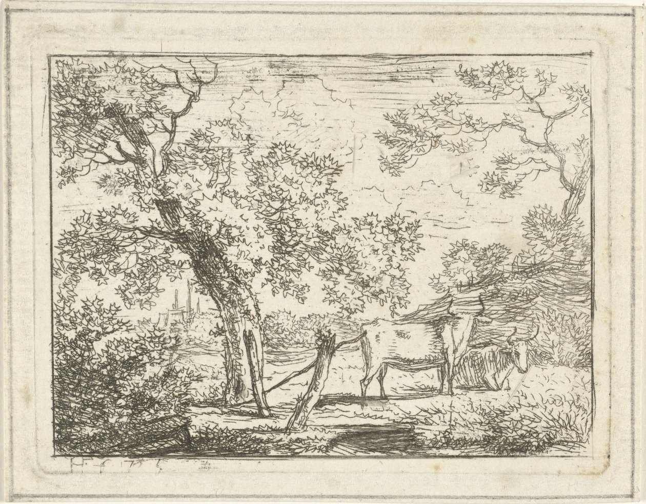 Paysage avec deux vaches - Hermanus Fock
