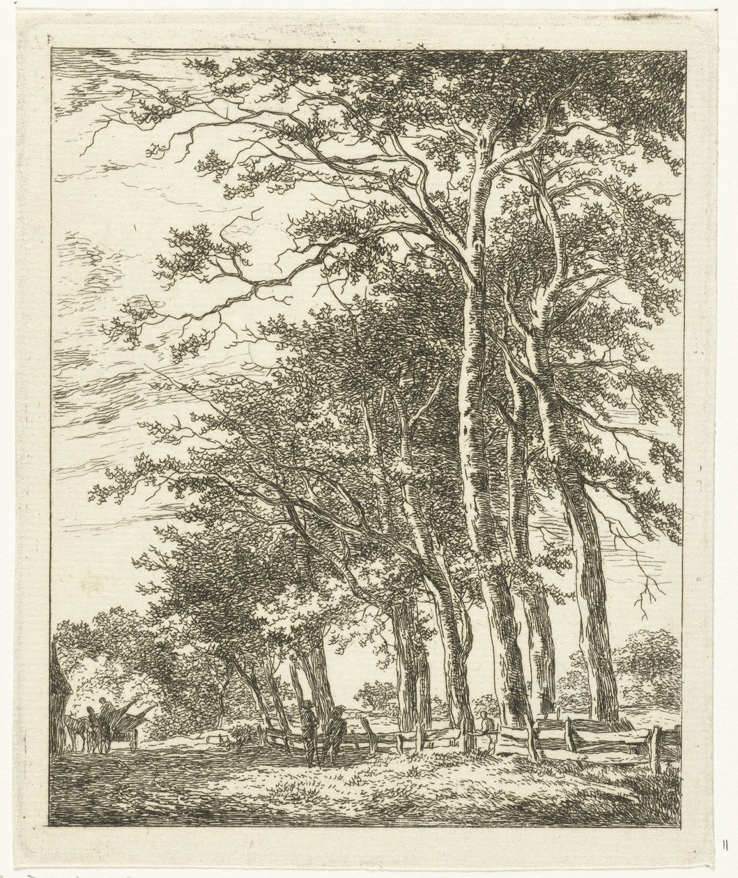 Deux figures debout près de grands arbres - Hermanus van Brussel