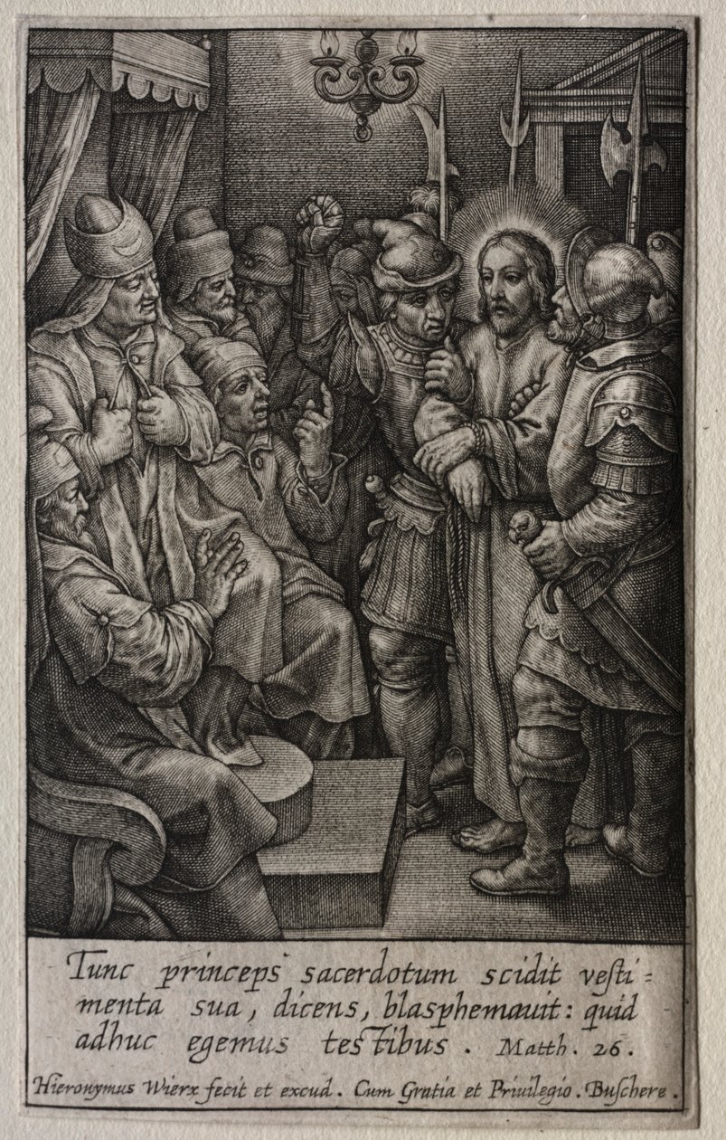 La Passion : Le Christ devant Caïphe - Hieronymus Wierix