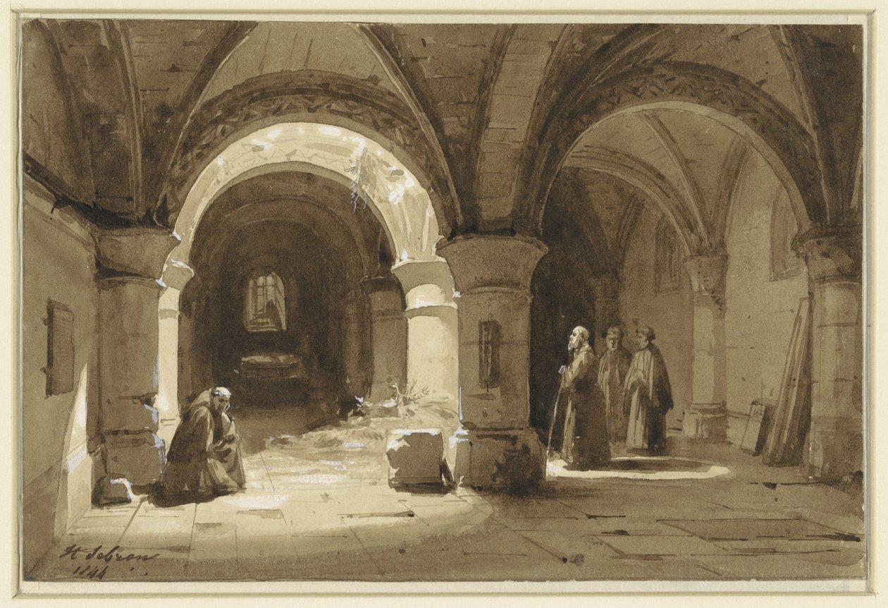 Voûtes du monastère avec des moines - Hippolyte Victor Valentin Sebron