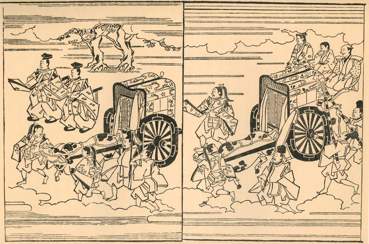Carrosses tirés par des bœufs - Hishikawa Moronobu