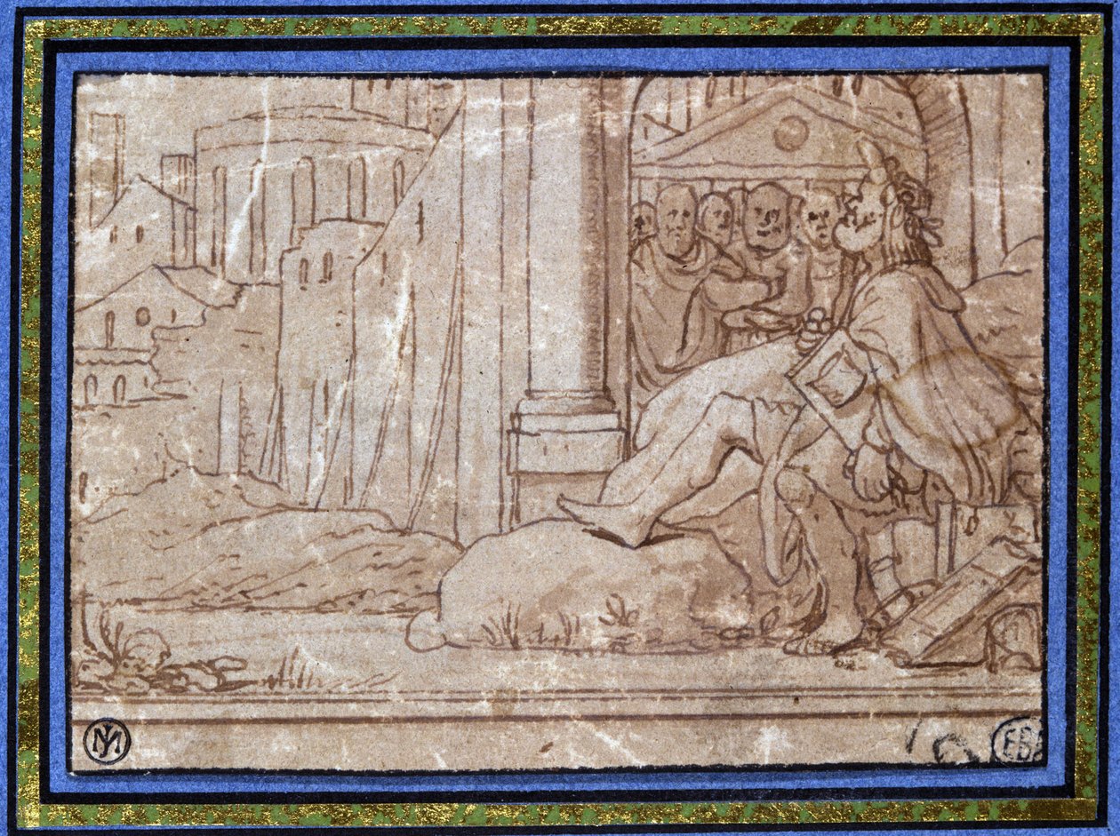 Le Sage (méditant). Dessin par Hobben. 16e siècle. - Hobben