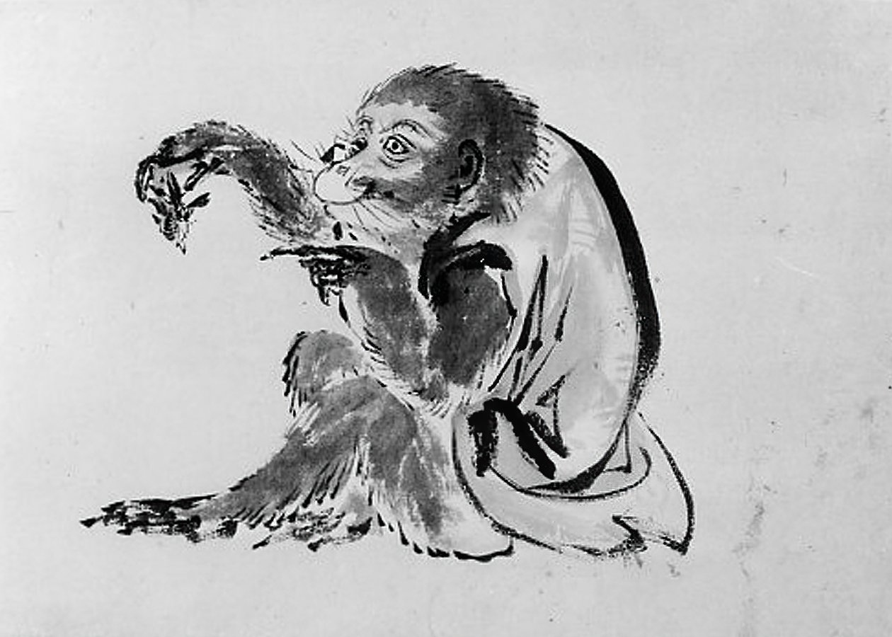Singe et abeille, 19ème siècle - Hokusai School.