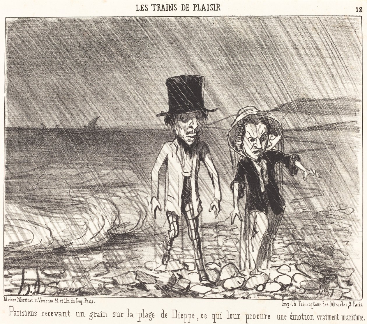 Parisiens recevant un grain... - Honoré Daumier