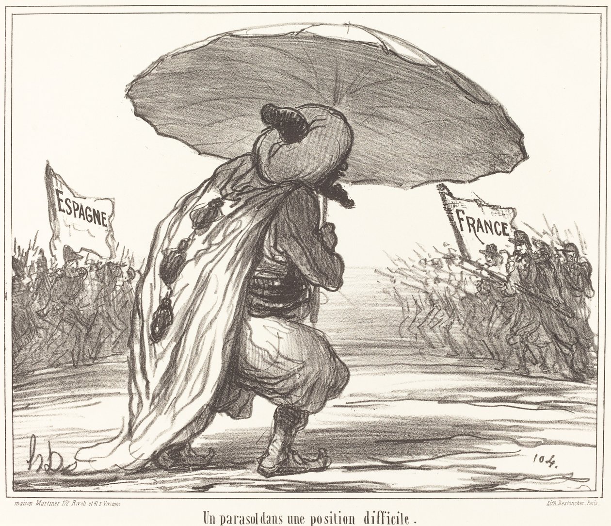 Un Parasol dans une position difficile - Honoré Daumier
