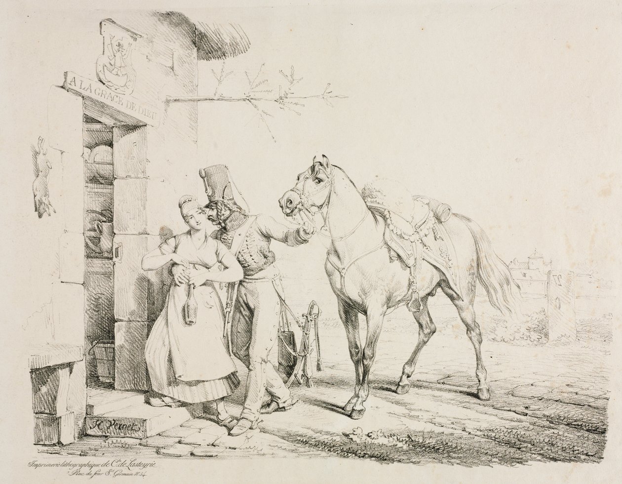 Un hussard embrassant un serviteur - Emile Jean Horace Vernet