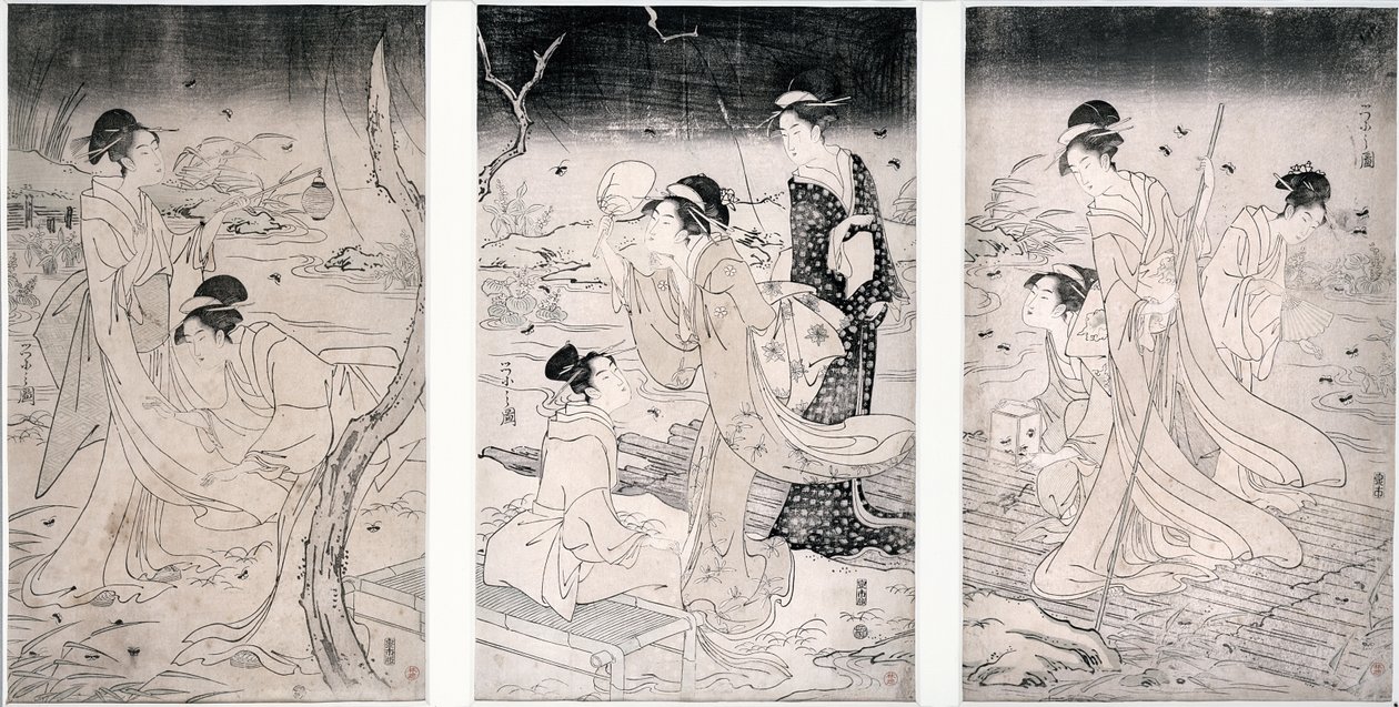 Chasse aux lucioles au crépuscule, 1796-97 - Hosoda Eishi