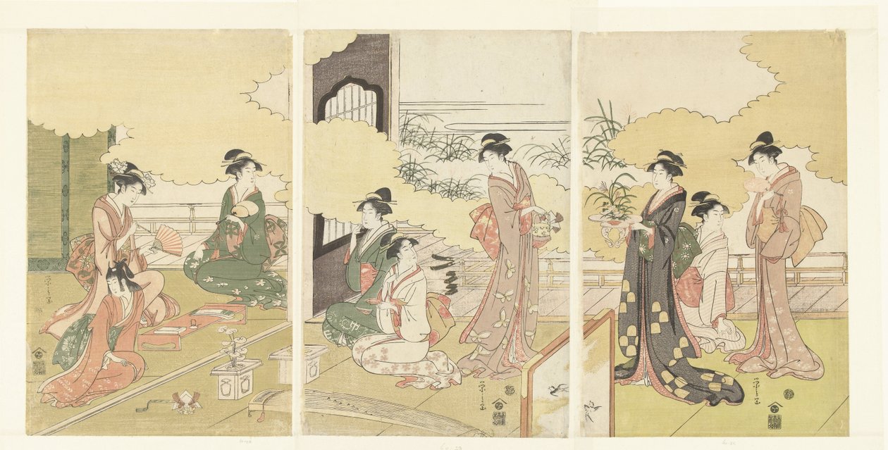Femmes dans une chambre en plein air - Hosoda Eishi