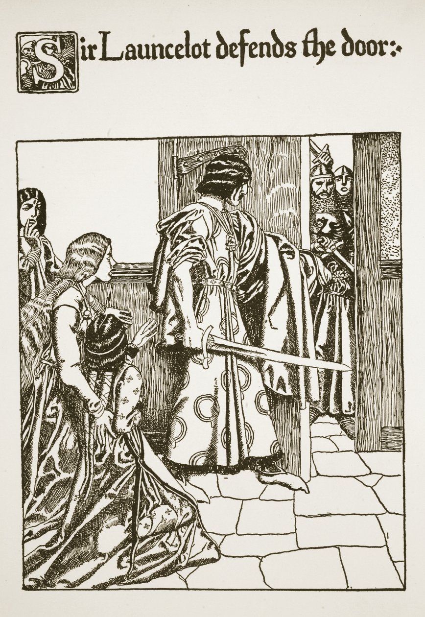 Sir Launcelot défend la porte, illustration de 