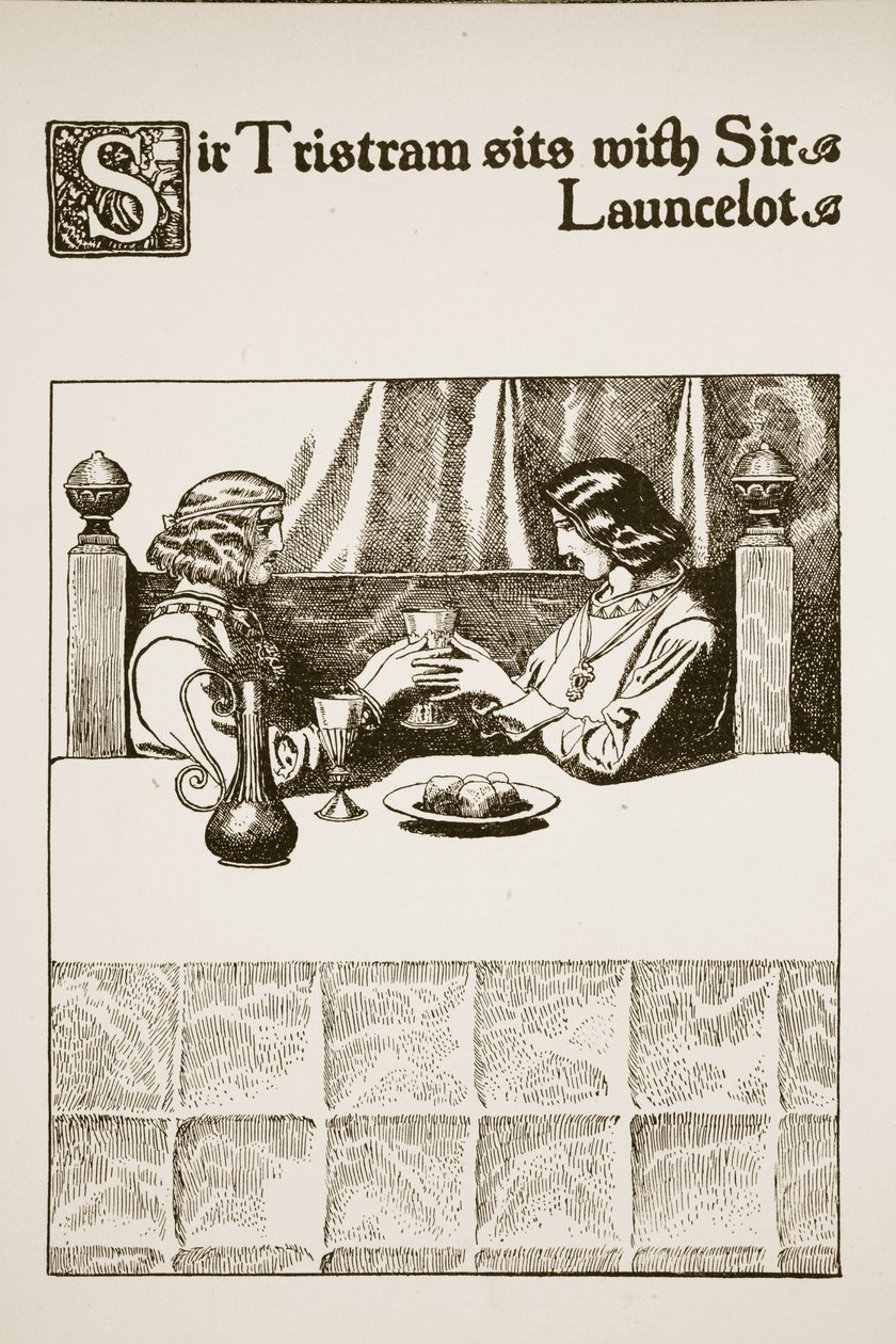 Sir Tristram assis avec Sir Launcelot, illustration de 