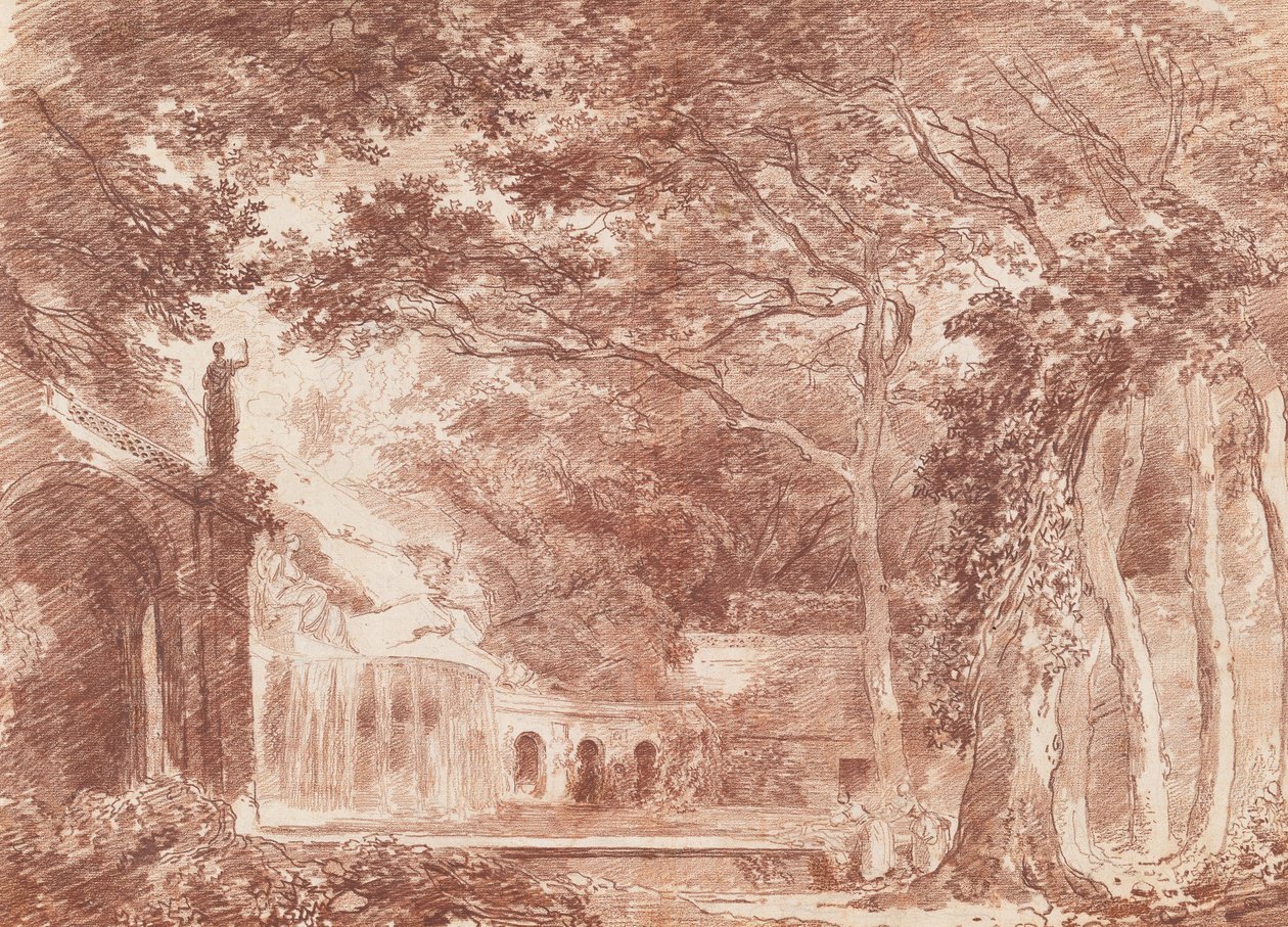 La fontaine ovale dans les jardins de la Villa d
