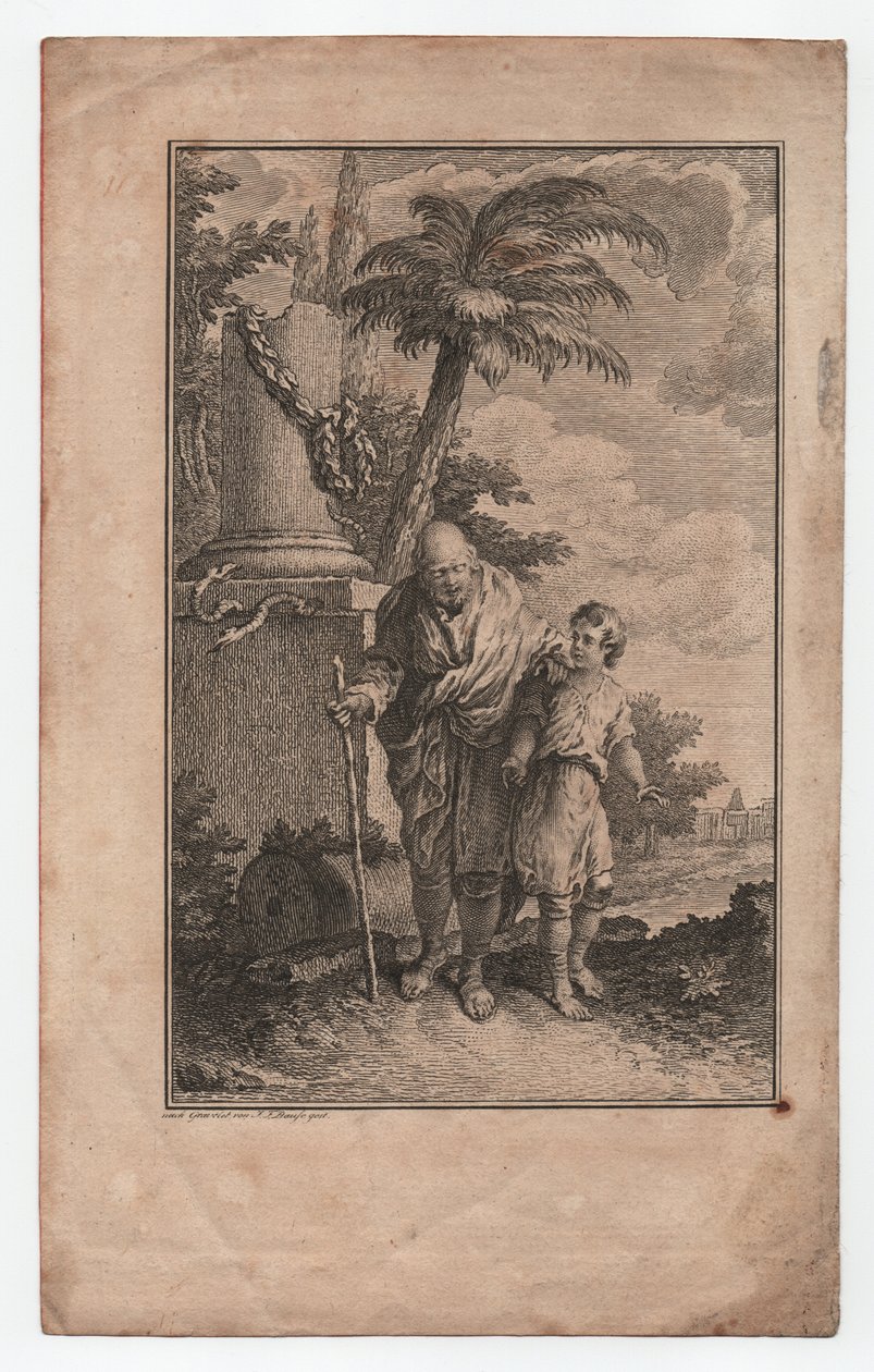 Garçon guidant un homme aveugle, inconnu (gravure) - Hubert (after) Gravelot