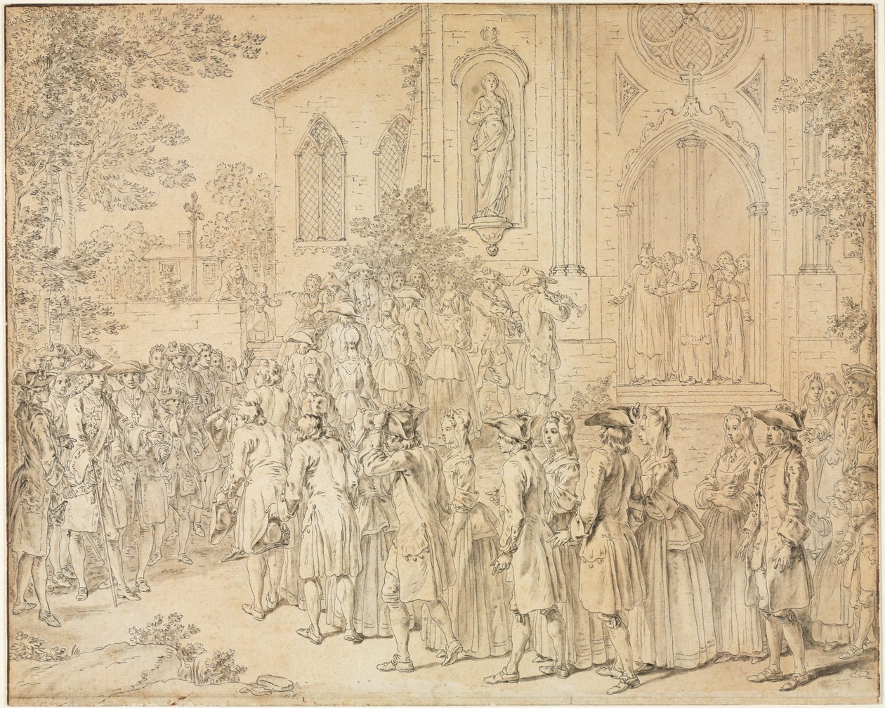 Procession entrant dans une église - Hubert François Bourguignon Gravelot