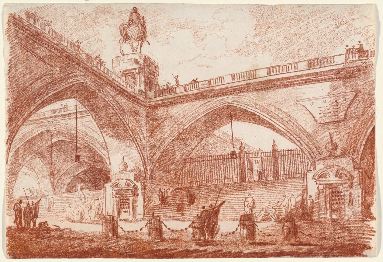 Fantaisie architecturale avec un pont triomphal - Hubert Robert
