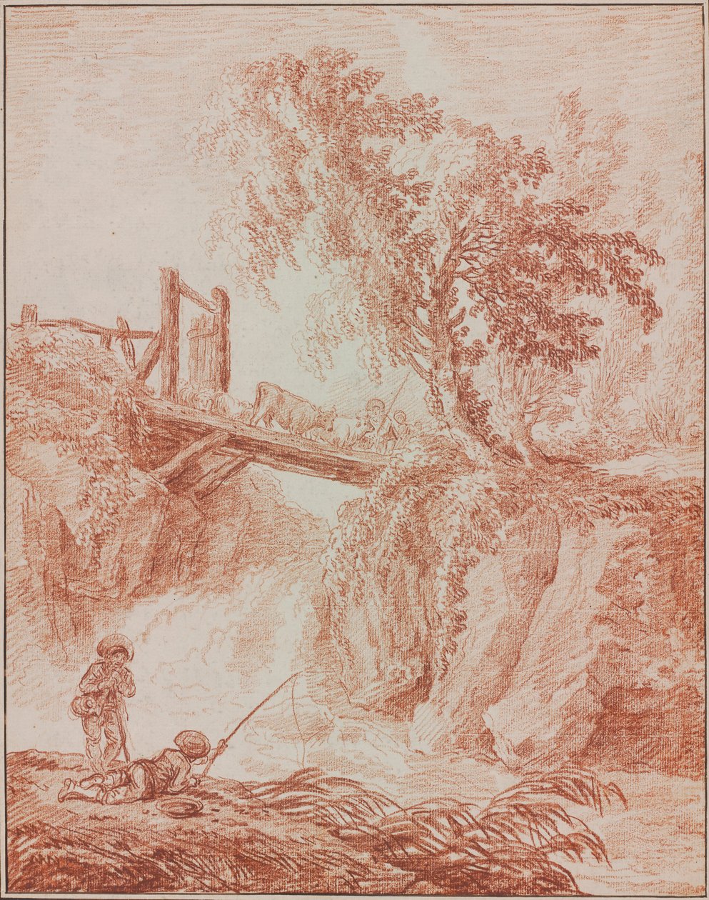 Bergers traversant une cascade - Hubert Robert