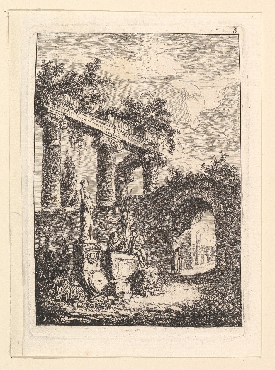 La statue devant les ruines - Hubert Robert