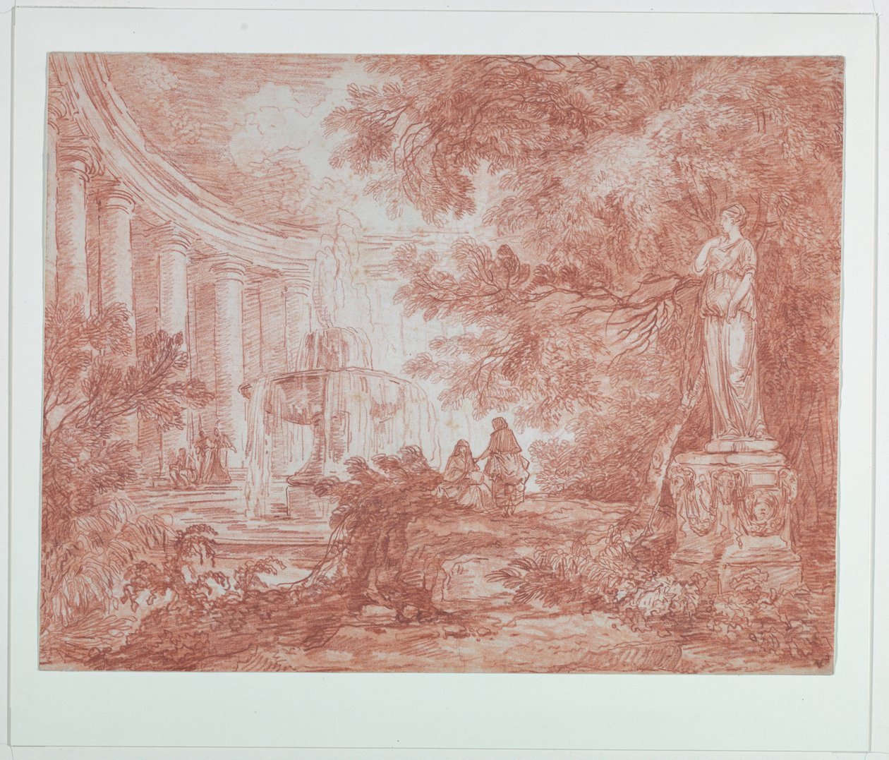Parc avec fontaine et statue - Hubert Robert