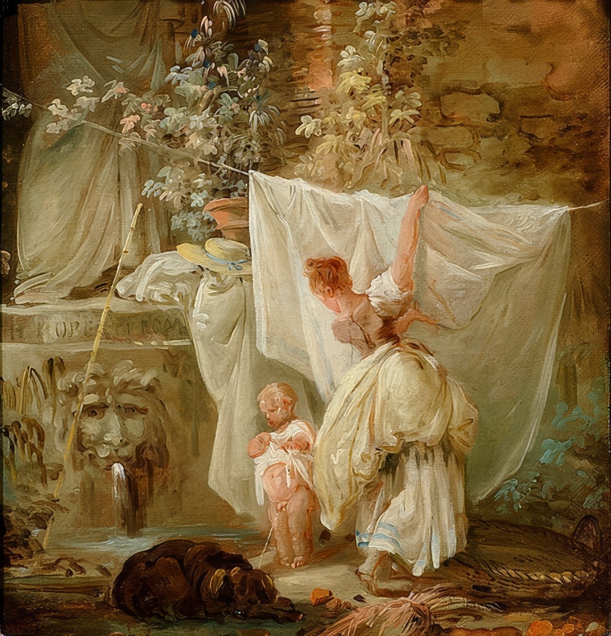 Blanchisseuse et enfant - Hubert Robert