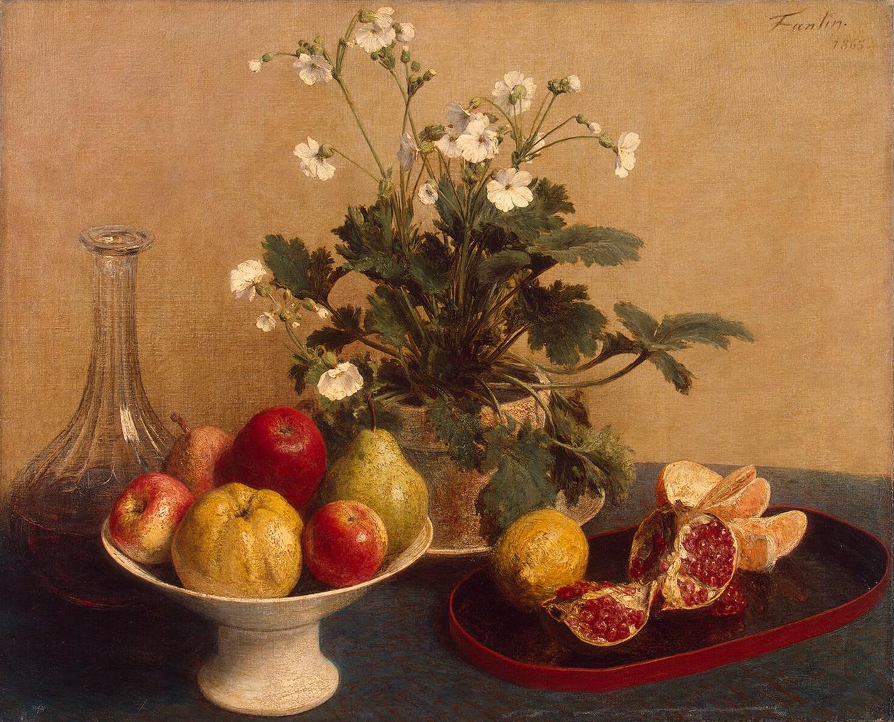 Fleurs, plat avec fruits et carafe, 1865 - Ignace Henri Jean Fantin Latour