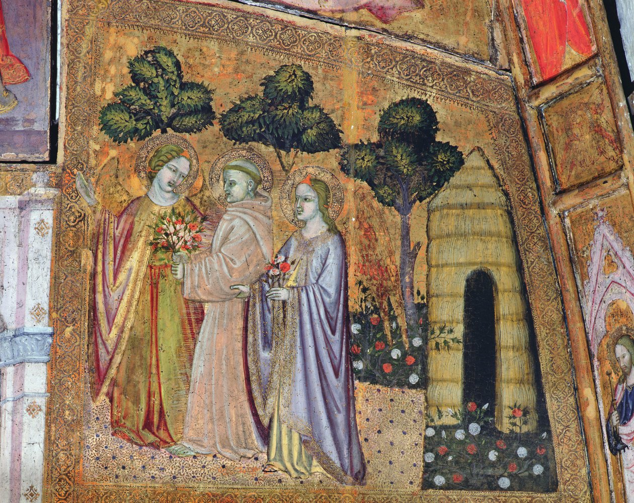 Saint François accompagné de deux anges, fresque de la Porziuncola, 1393 - Ilario da Viterbo