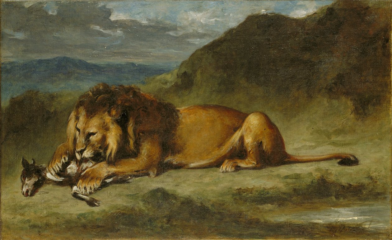 Lion dévorant une chèvre - Imitator of Eugène Delacroix