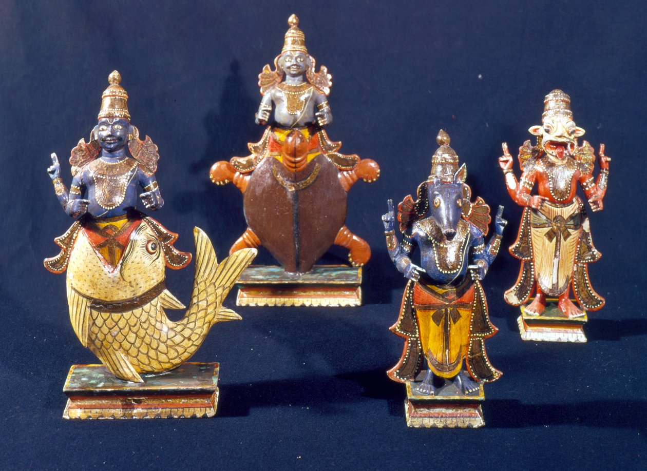 Quatre des incarnations de Vishnu - Indian School