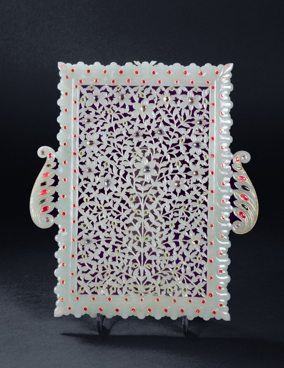 Dos de miroir en jade, incrusté de pierres précieuses, 19ème siècle - Indian School
