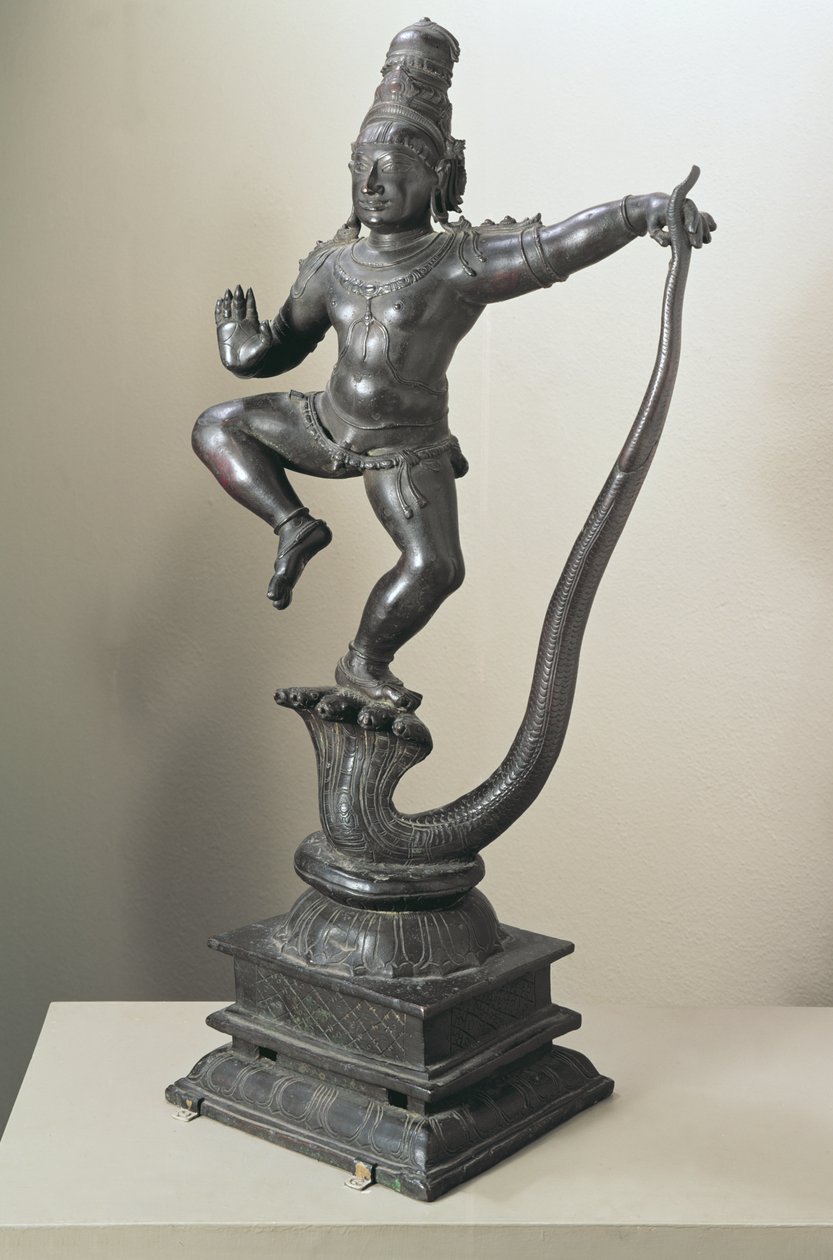 Krishna enfant maîtrisant le serpent Kalilya, Madras, 16ème-17ème siècle - Indian School