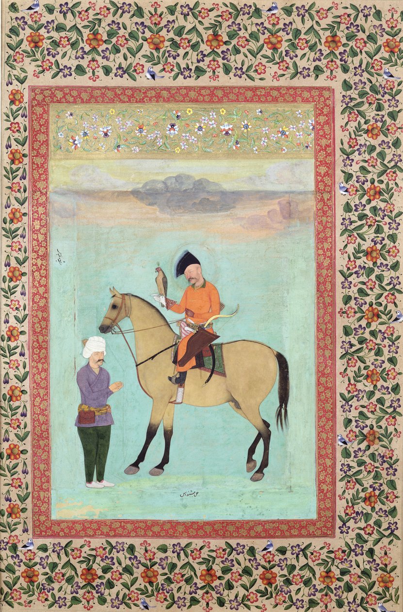 Shah Abbas à cheval tenant un faucon - Indian School
