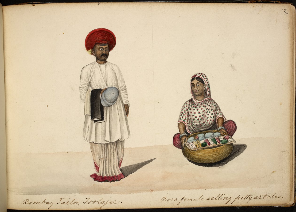 Tailleur de Bombay; Femme colporteur Bohori - Indian School