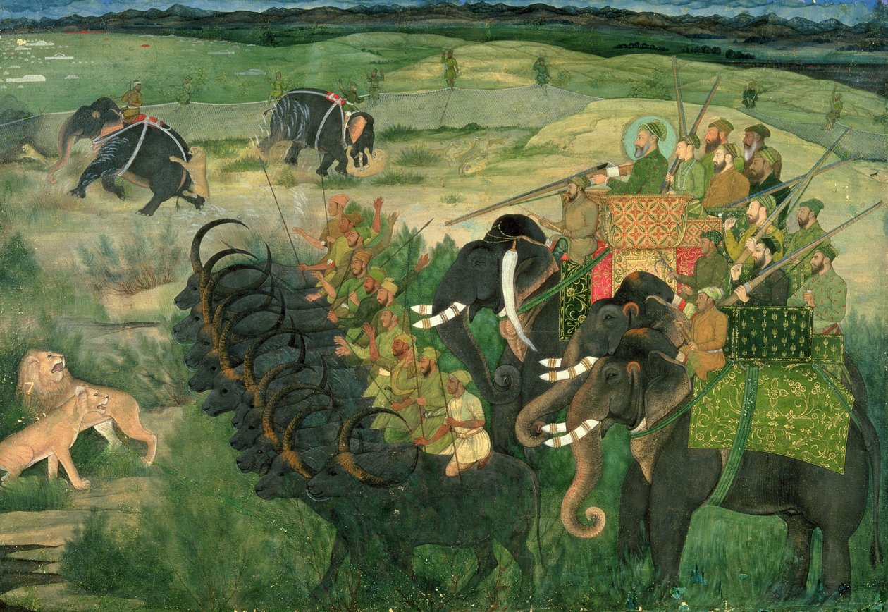 Aurangzib chassant les lions, c.1670-80 - Indian School