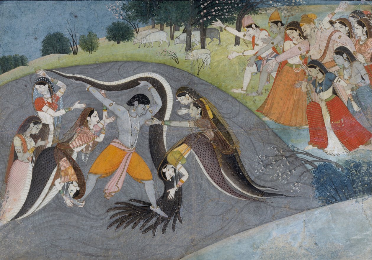 Krishna maîtrisant Kaliya, le démon serpent, vers 1785 - Indian School