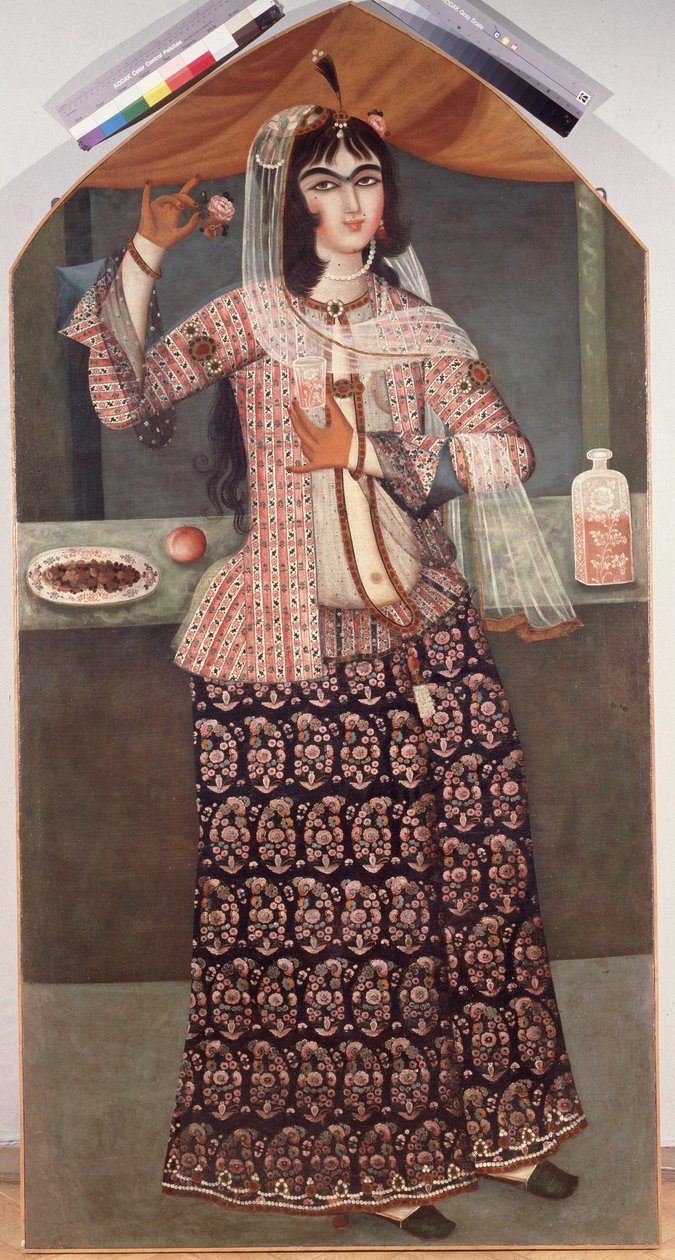 Femme tenant une rose, début du 19e siècle - Iranian Master