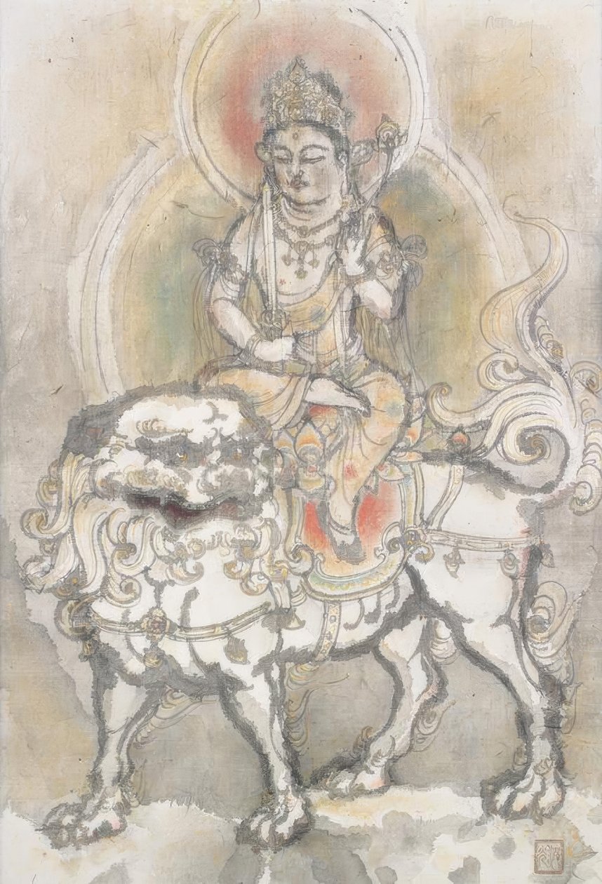 Irie Hako, Manjushri assis sur un lion - Irie Hako