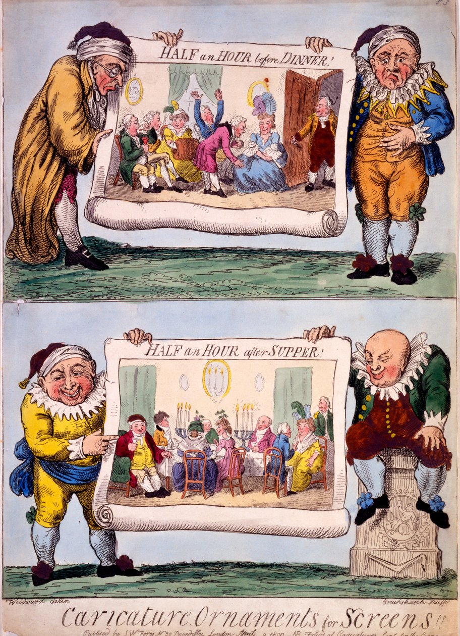 Ornements caricaturaux pour écrans, 1800 - Isaac Cruikshank