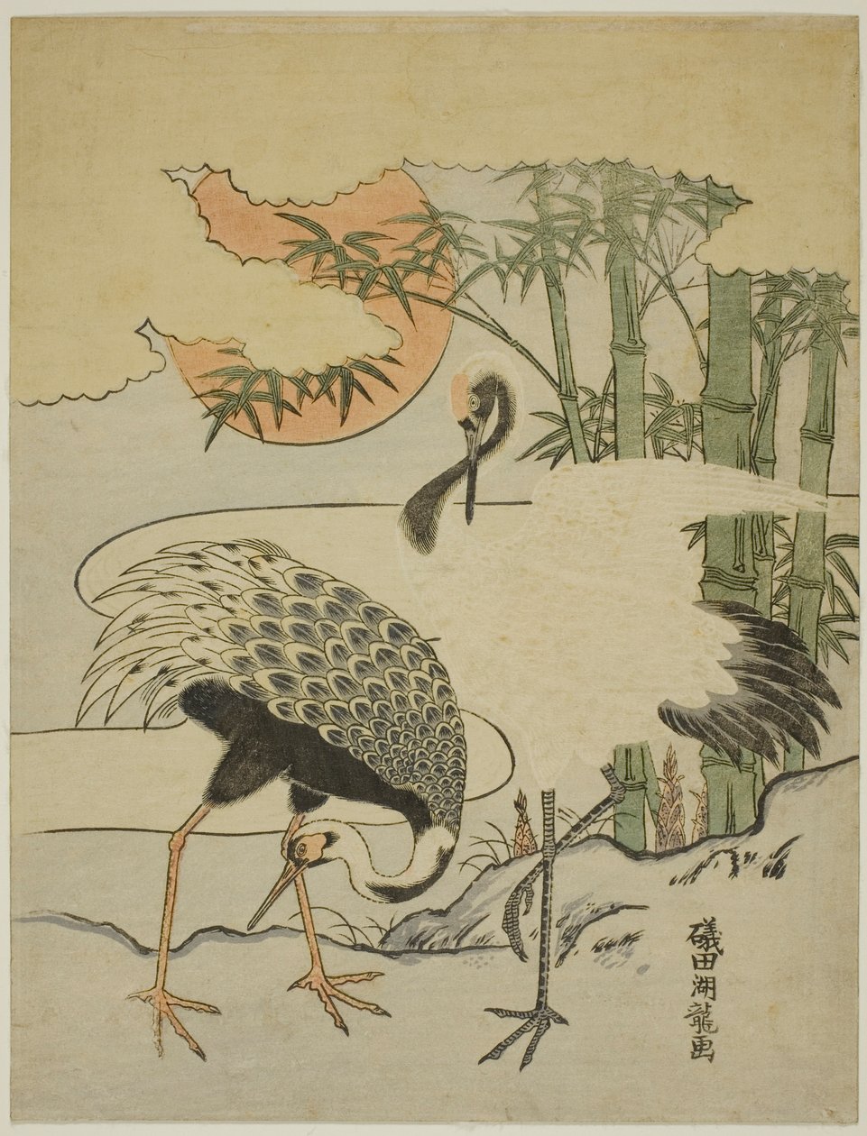Grues et bambous - Isoda Koryusai