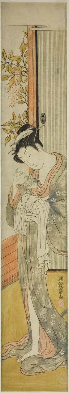 Jeune femme nourrissant un rat - Isoda Koryusai