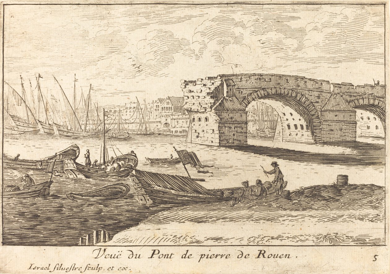 Vue du Pont de pierre de Rouen - Israël Silvestre