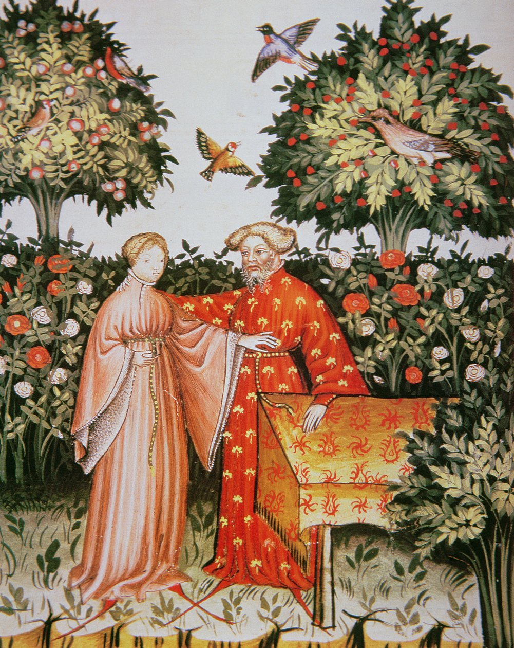 Allégorie du bonheur, illustration du Tacuinum Sanitatis Codex Vindobonensis - Italian School