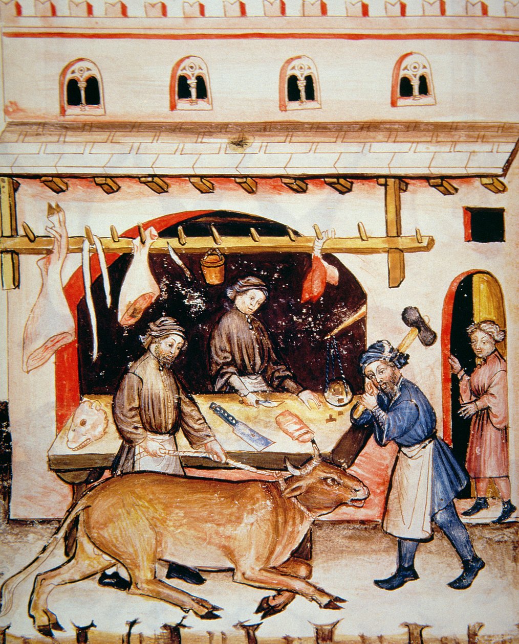 Les bouchers : Veau, illustration de Tacuinum Sanitatis Codex Vindobonensis - Italian School