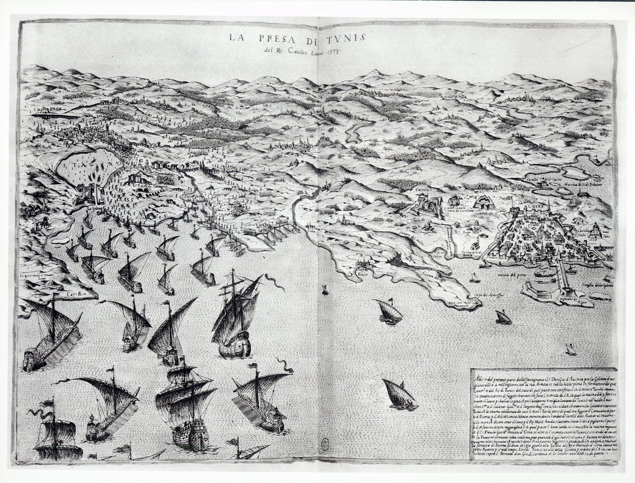 Carte de la Prise de Tunis par les Espagnols en 1573 - Italian School