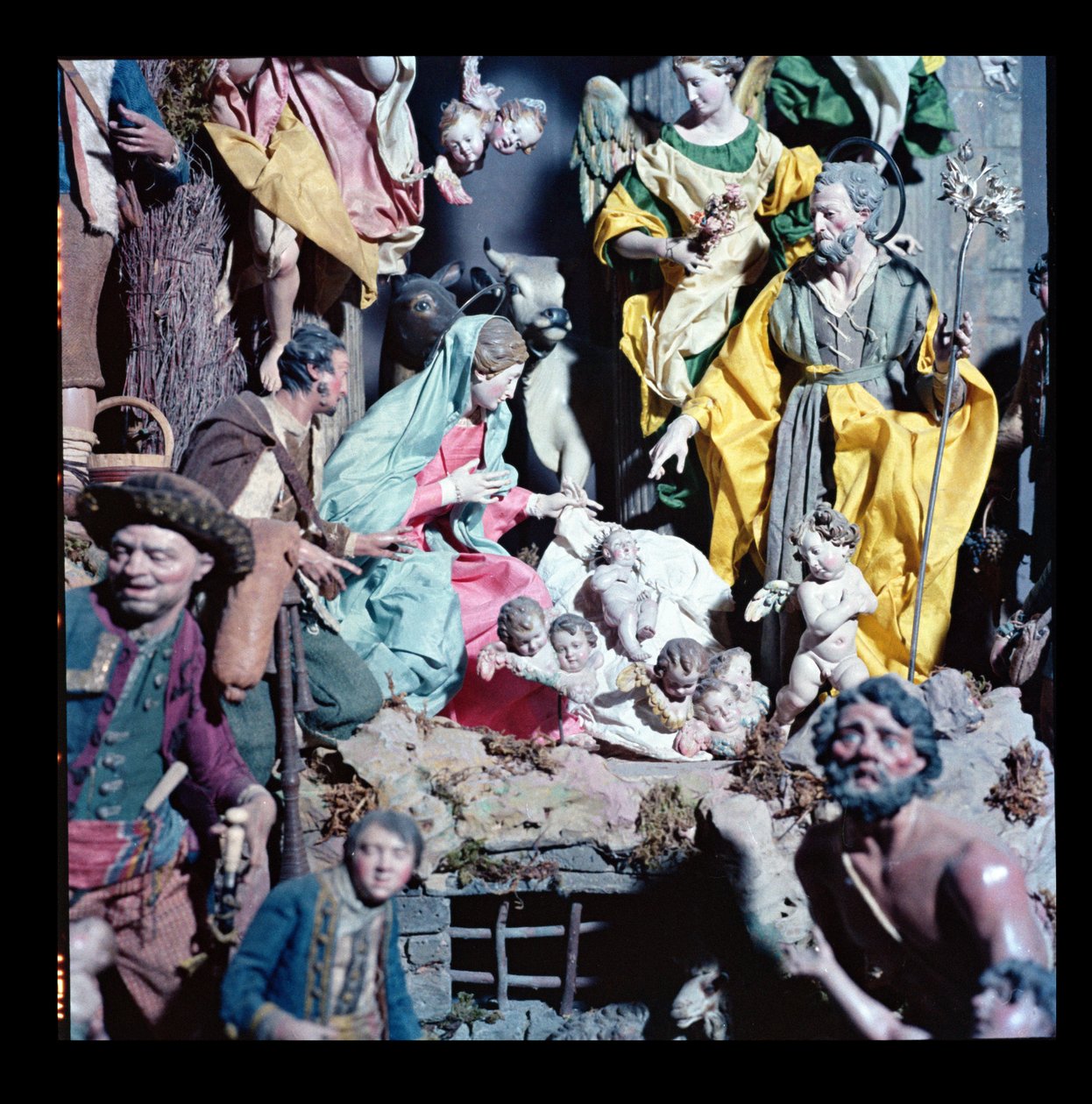 Nativité, réalisée à Naples, détail de la section centrale - Italian School