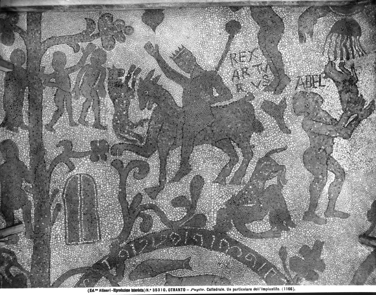 Pavement représentant le Roi Arthur, 1166 (mosaïque) - Italian School