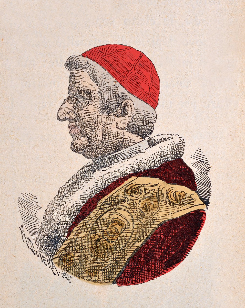 Portrait du Pape Grégoire XVI (Gregorio, Gregorius ou Gregory) (1831-1846) (gravure avec coloration ultérieure) - Italian School